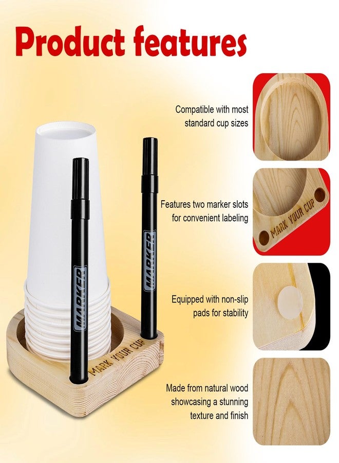 MVSSP 1 Pcs Wooden Party Cup Holder with Marker Slots - Organizer for Drinks, Ideal for Gatherings and Housewarming Gifts - Image 2